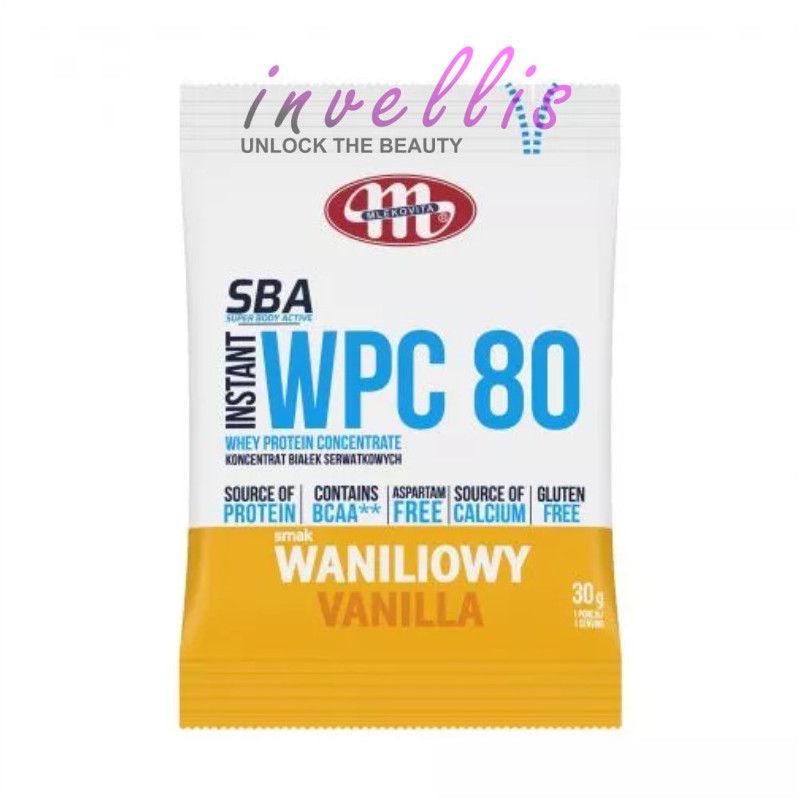 MLEKOVITA SUPER BODY ACTIVE WPC 80 KONCENTRAT BIAŁEK SERWATKOWYCH INSTANT WANILIOWY 30G