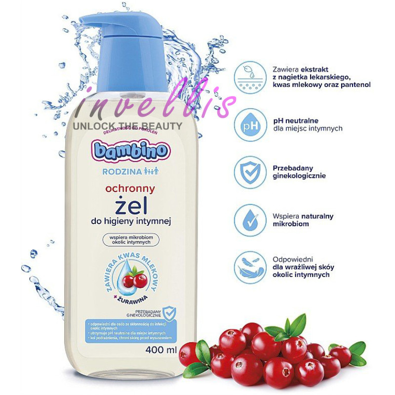 BAMBINO RODZINA OCHRONNY ZEL DO HIGIENY INTYMNEJ Z ZURAWINA 400ML