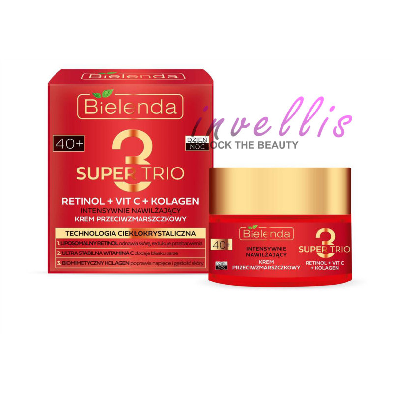 BIELENDA SUPER TRIO 40+ INTESYWNIE NAWILZAJACY KREM PRZECIWZMARSZCZKOWY NA DZIEN I NOC 50ML