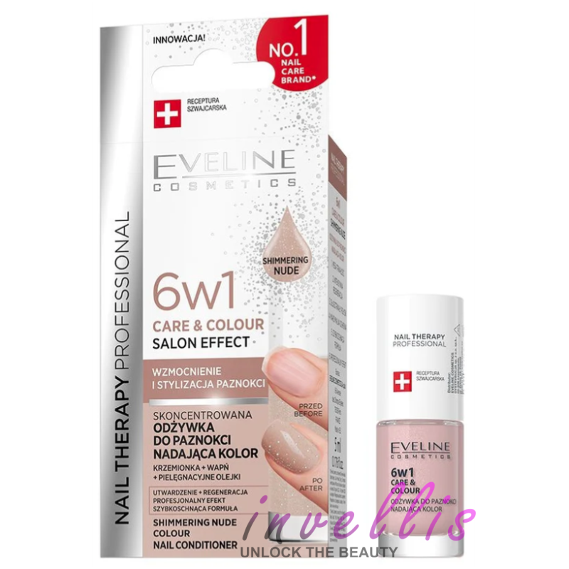 EVELINE NAIL THERAPY ODZYWKA DO PAZNOKCI 6W1 CARE AND COLOUR SHIMMERING NUDE 5ML