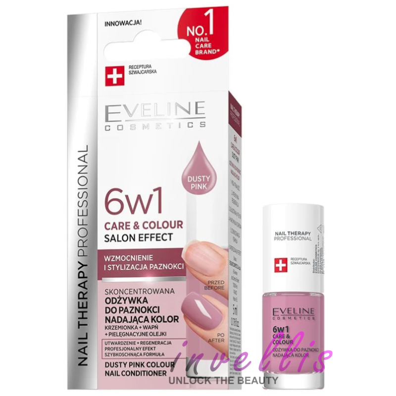 EVELINE NAIL THERAPY PROFESSIONAL NAIL CONDITIONER 6-IN-1 CARE & COLOUR DUSTY PINK 5ML